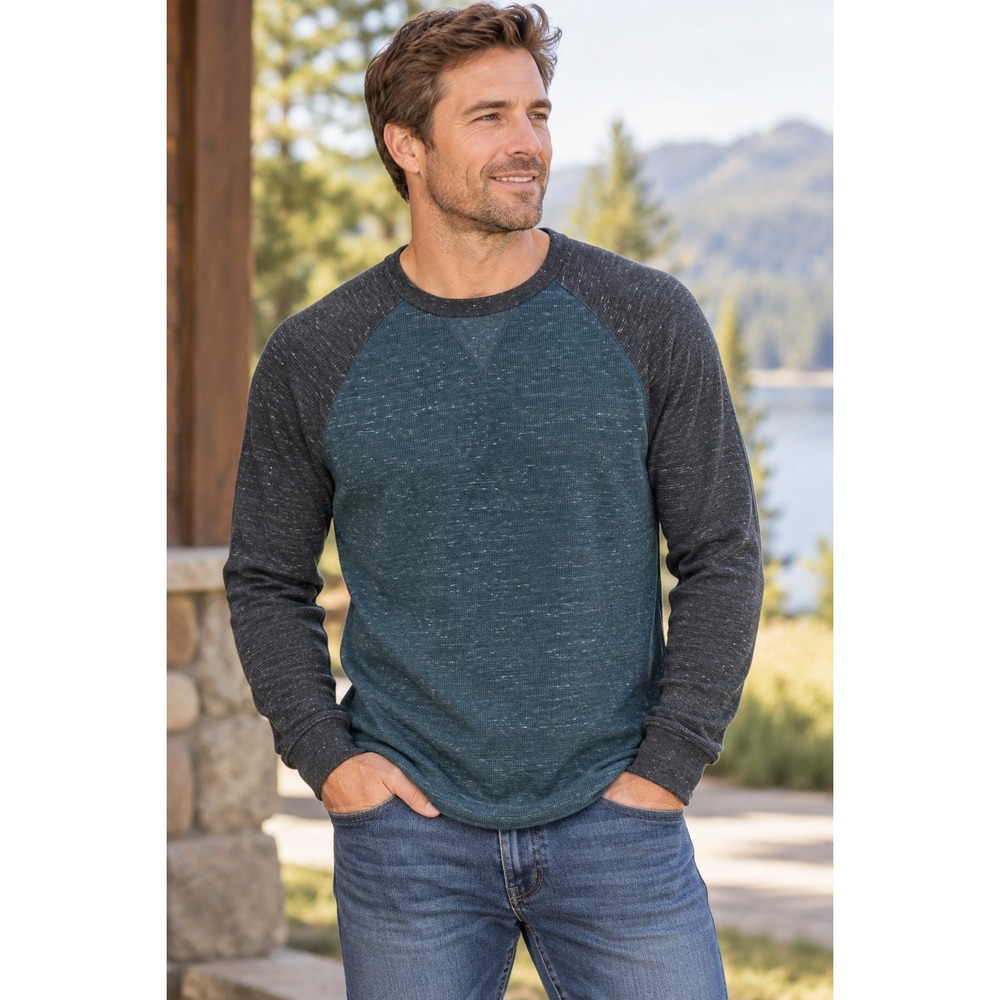 Sonoma Men's Thermal Shirt L Teal Charcoal Raglan Long Sleeve Cabincore NWT